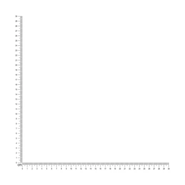 30 centimeters corner ruler scale template. Angle measuring tool with cm and mm markup and numbers. Vector outline illustration — Stok Vektör