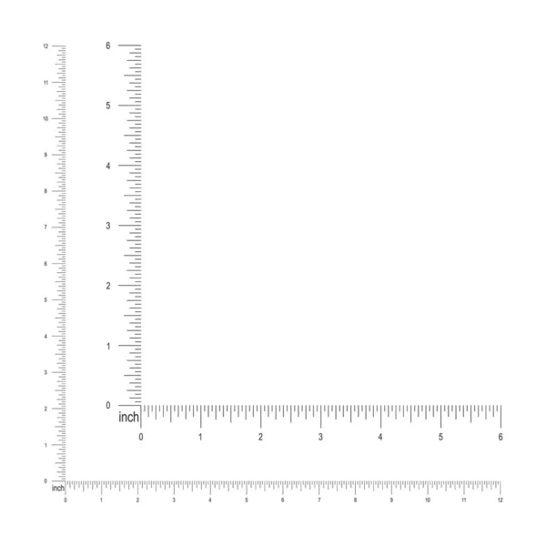 6 and 12 inches or 1 foot corner ruler template. Measuring tool with imperial units vertical and horizontal markup and numbers — Wektor stockowy