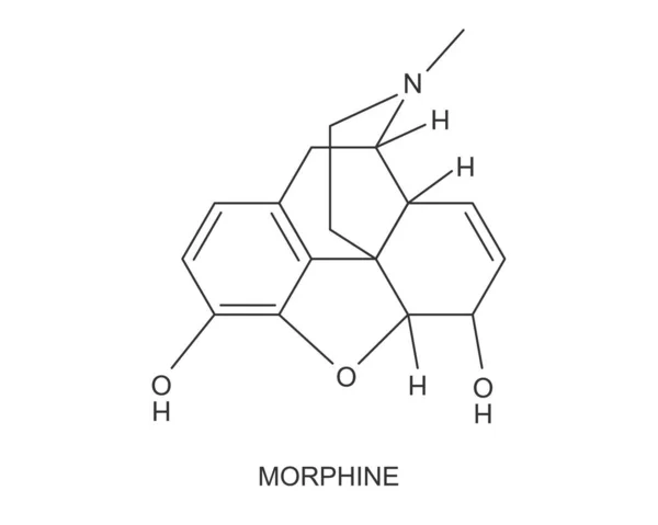 Ícone de estrutura molecular química morfina. Fórmula de droga opioide médica isolada em fundo branco. Alcaloide com efeito analgésico analgésico — Vetor de Stock