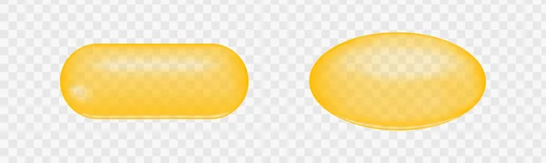 金黄色的鱼油胶囊 胶原蛋白 维生素A或E 欧米茄脂肪酸食物补充剂 在透明的背景下分离 矢量逼真说明 — 图库矢量图片