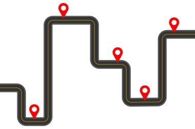 Harita işaretli yol haritası bilgi şablonu. Teslimat, seyahat, seyahat planı beyaz arka planda izole edilmiş. Vektör düz resimleme