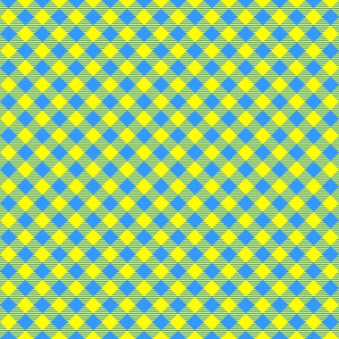 Ukrayna bayrağının mavi ve sarı renklerinde, çapraz, pürüzsüz deseni. Çizgili kareli Vickered Tekstil Tasarımı. Kumaş geometrik arka plan. Vektör düz resimleme