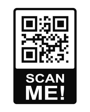 Konseptimi tara. Karede QR kod simgesi var. Kare şebekede hızlı solunum matrisi barkodu şablonu. Cep telefonu kamerası okunabilir dijital etiket. Beyaz arkaplanda izole edilmiş vektör grafik illüstrasyonu.