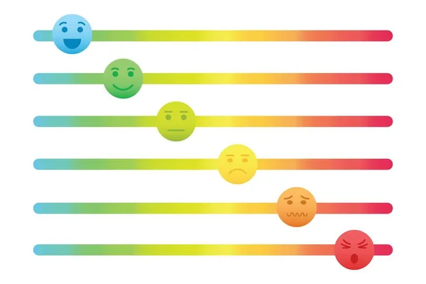 Kolorowe Suwaki Ikonami Emocjonalnych Twarzy Różne Rodzaje Informacji Zwrotnych Dobrego — Wektor stockowy
