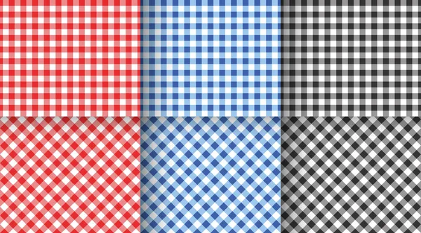 Conjunto Patrones Sin Costura Gingham Texturas Vichy Cuadros Rojas Azules — Vector de stock