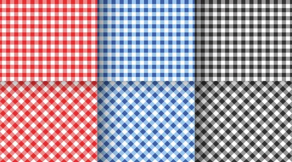 Garnitur Von Gingham Nahtlosen Mustern Rot Blau Schwarz Und Weiß — Stockvektor