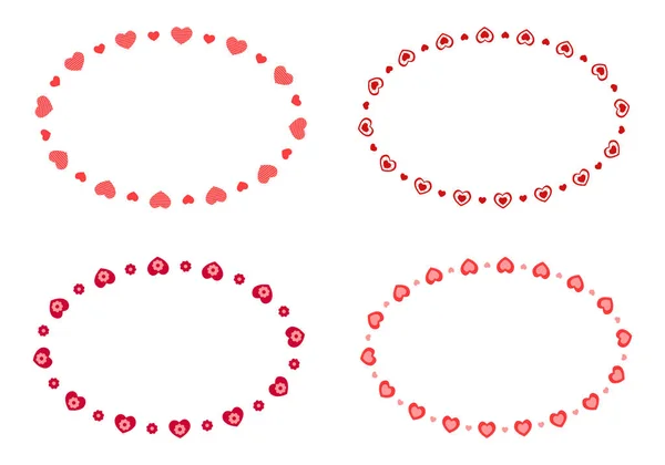 ハートと花の楕円形のフレームのセット バレンタインデーカード 結婚式の招待状 バナー ステッカーのためのテンプレートのコレクション ベクトル平図 — ストックベクタ
