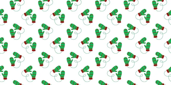 Bezešvé Vzory Dvojicemi Pruhovaných Palčáků Útulné Vlněné Rukavice Pozadí Vánoční — Stockový vektor
