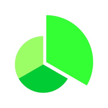 Donut grafiği 3 tek renkli yeşil kesire bölündü. Ayrı bir sektörün yuvarlak diyagramı. Infographic tekerlek simgesi. Çember şekli üç eşit parçaya bölünmüş. Vektör düz resimleme