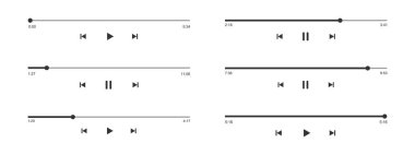 Ses veya video oynatıcı çubukları zaman kaydıracı, oynat ve durdur, geri sar ve hızlı ileri al düğmeleri ile yükleme işlemi. Mediaplayer çalma arayüzü şablonları seti. Vektör grafik illüstrasyonu