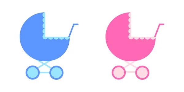 Blauwe Roze Koetsen Voor Kleine Jongen Meisje Baby Kinderwagens Geïsoleerd — Stockvector
