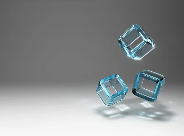 La refracción de la luz en los cubos de vidrio que caen . — Foto de Stock