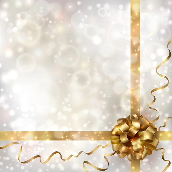 黄金の弓と抽象的なクリスマス背景 — ストックベクタ