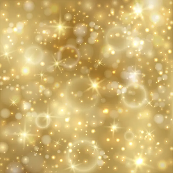 Fondo dorado con estrellas y luces centelleantes — Vector de stock