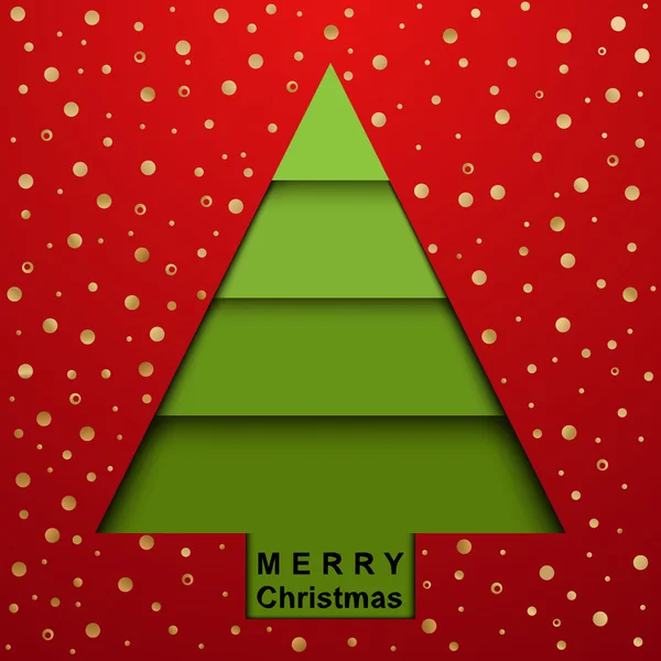 Arbre de Noël sur fond rouge en or à carreaux — Image vectorielle