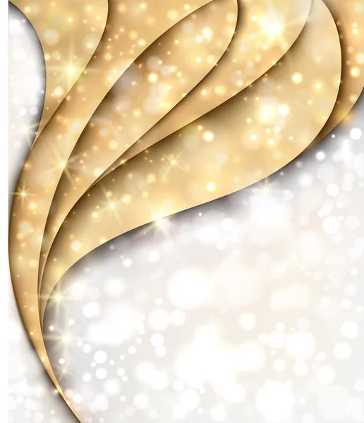 用灯和星星的金色和银色圣诞背景 — 图库矢量图片