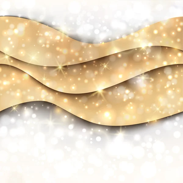 Navidad fondo ondulado dorado con luces — Vector de stock