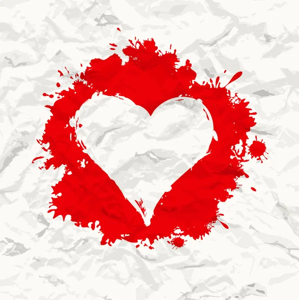 Red painted heart. Crumpled paper — Stock Vector