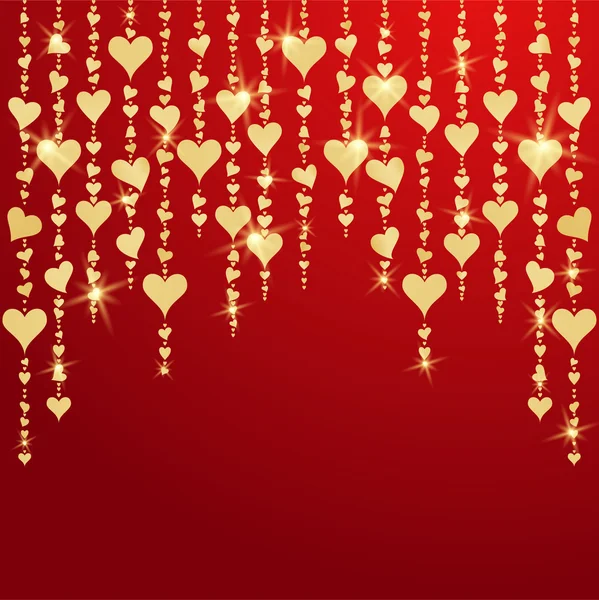 Valentines day card with hanging golden hearts — Stock Vector