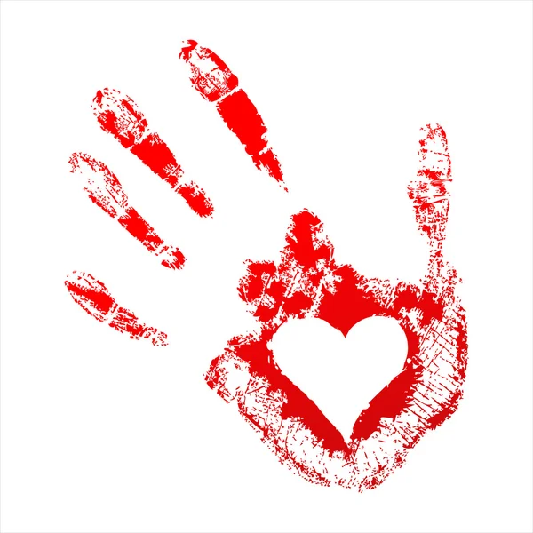 Bir kalp içinde kırmızı el izi — Stok Vektör