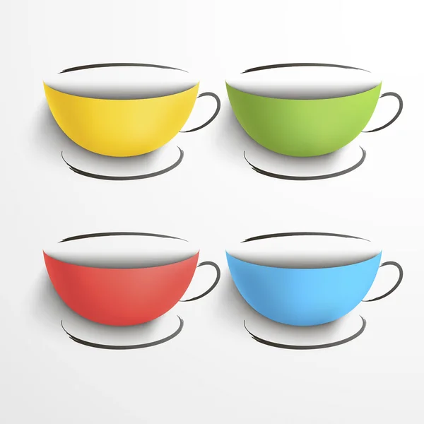 Ensemble de tasses colorées avec une soucoupe — Image vectorielle