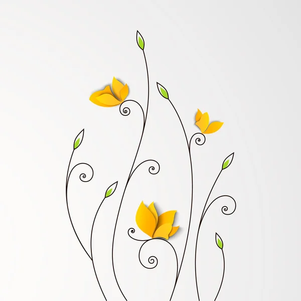 Fundo floral com borboletas de papel — Vetor de Stock