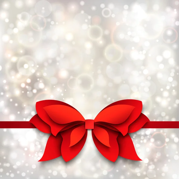 Zilveren Kerstmis achtergrond met rode strik — Stockvector
