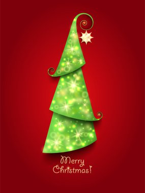 Noel tebrik kartı. Yeşil Noel ağacı twinkly ışık ile