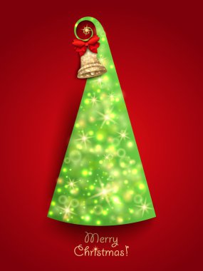 Noel tebrik kartı. Yeşil Noel ağacı twinkly ışık ile