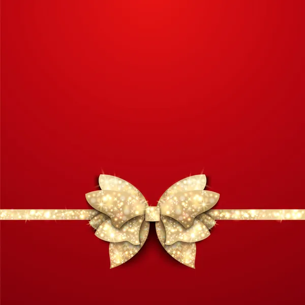 Fondo rojo de Navidad con arco de oro — Vector de stock