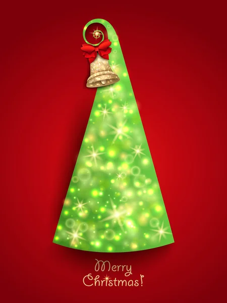 Kartu ucapan Natal. Pohon Natal hijau dengan cahaya berkilau - Stok Vektor