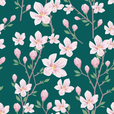 Manolya çiçeği deseni. Vektör kusursuz dokusu.