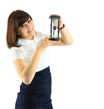 Kum saati konsepti olan genç iş kadını.