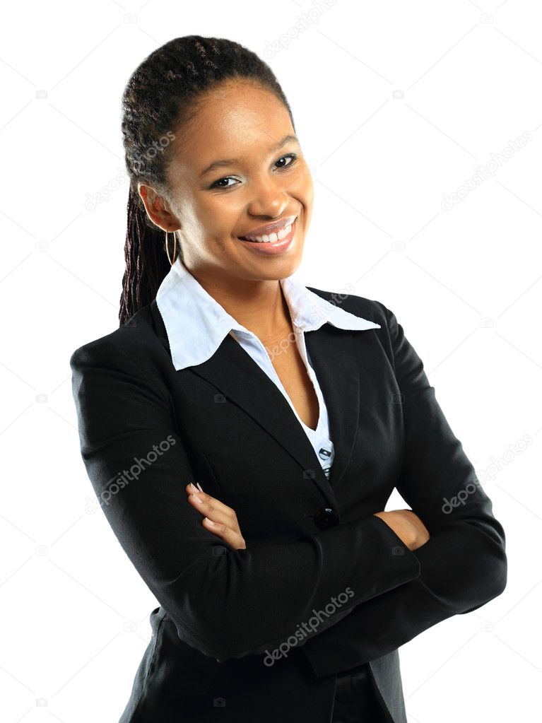 Portrait of a successful young business woman over white background