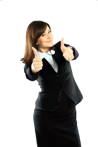 Happy smiling business woman with ok hand sign — Stock Photo, Image