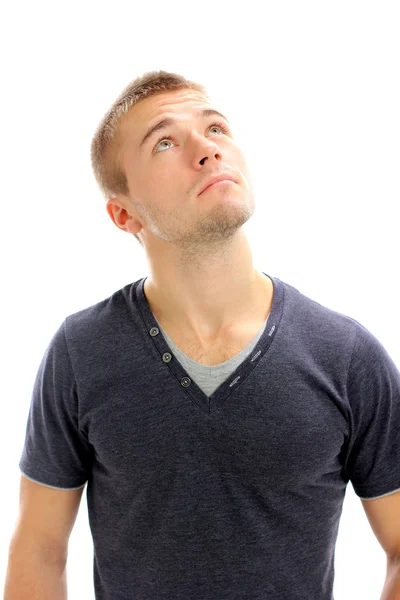 Young man looking up isolated — Stock Photo, Image