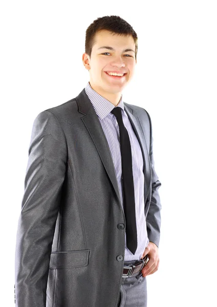 Портрет улыбающегося молодого бизнесмена, изолированного на белом фоне — стоковое фото