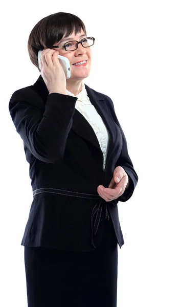 Retrato de mulher de negócios falando ao telefone sobre fundo branco — Fotografia de Stock