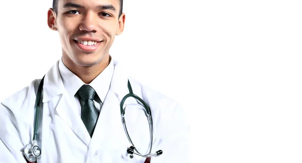 Genç çekici siyah tıp doktoru izole — Stok fotoğraf