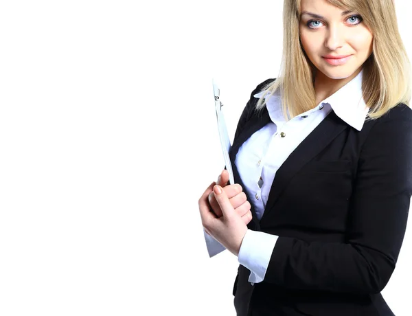 Porträt einer lächelnden Geschäftsfrau, isoliert auf weißem Hintergrund — Stockfoto