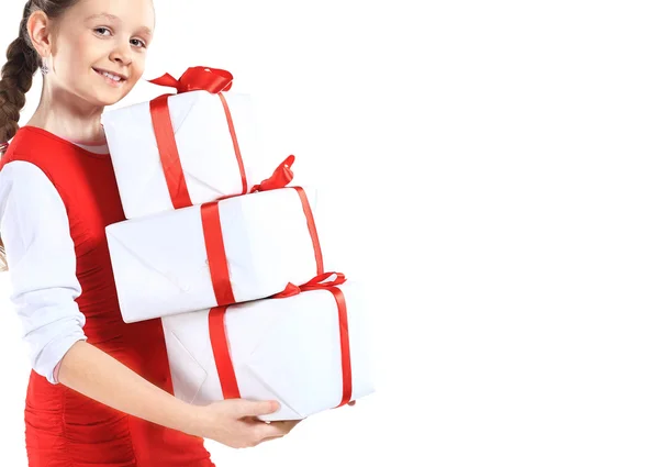 Foto de hermosa chica con cajas de regalo —  Fotos de Stock