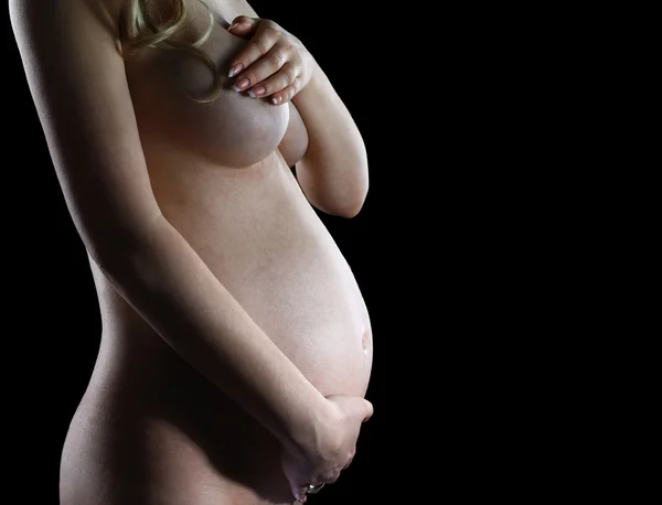 Une silhouette d'une belle femme enceinte — Photo