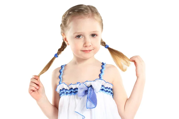 Young girl poses for a picture isolated on white — Stock Photo, Image
