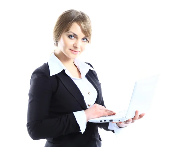 Business woman with modern popular laptop — Stock Photo, Image