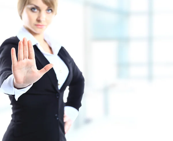Frau mit erhobener Hand anhalten — Stockfoto