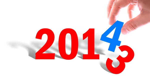 Elle numara gösterir yıl 2014. Beyaz arka plan üzerinde izole — Stockfoto