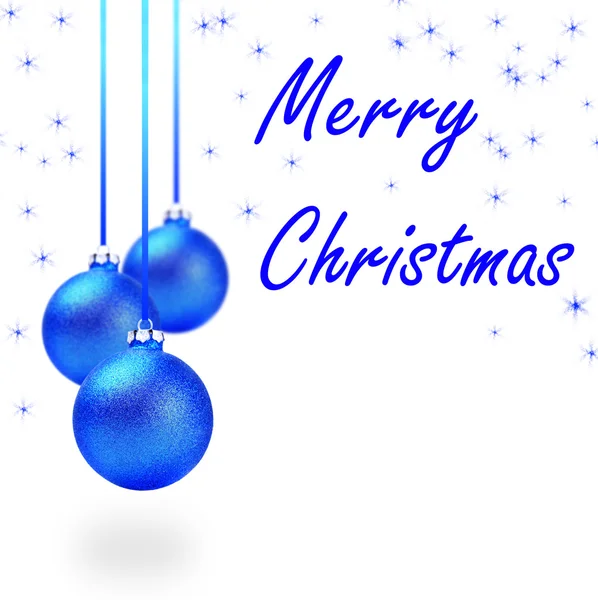 Several blue christmas balls with sample text — Stock Photo, Image