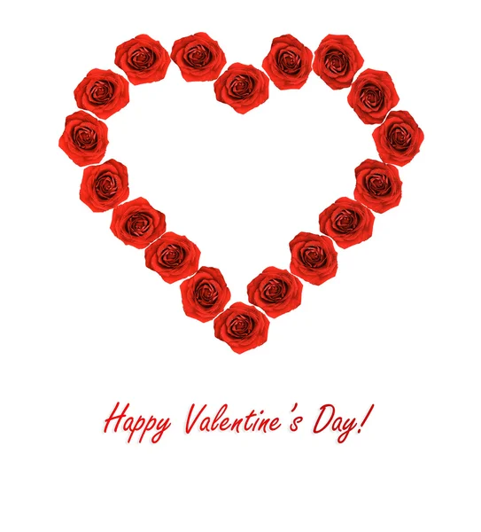 Rahmen in Form eines Herzens aus roten Rosen auf weißem Grund — Stockfoto