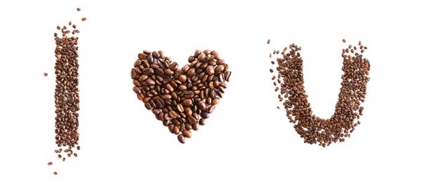 Te amo hecho de granos de café aislados sobre fondo blanco — Foto de Stock