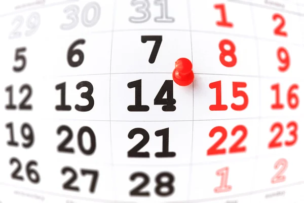 Calendar and red pushpin on 14 February. Valentine's day concept — Stock Photo, Image